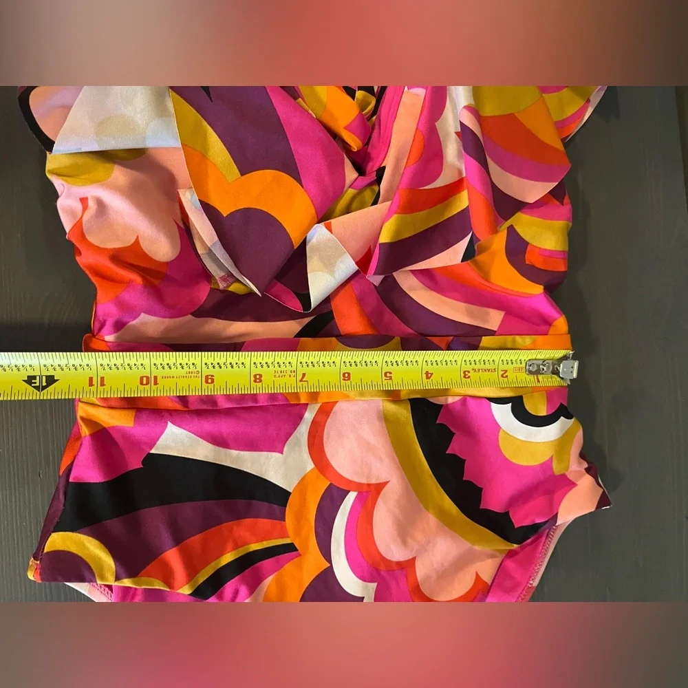 Ruffle V-Neck One-Piece Swimsuit in Multi Pink-Orange Print
